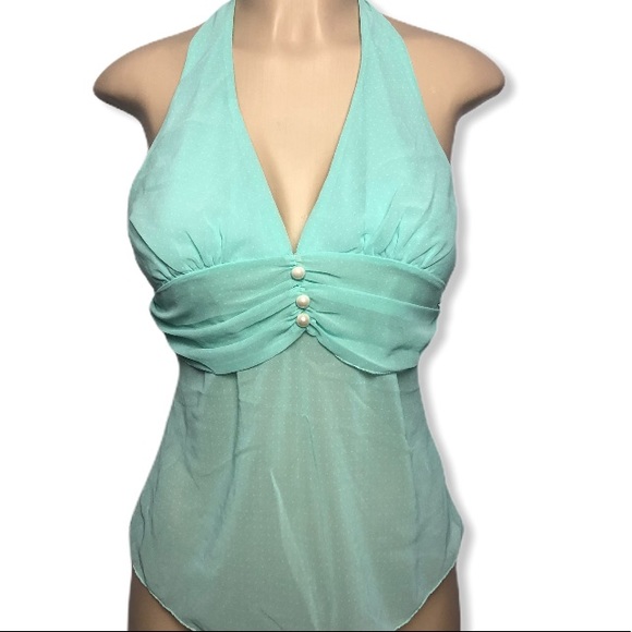 Zio Seagreen/Aqua White Polka Dot Halter - Picture 2 of 9